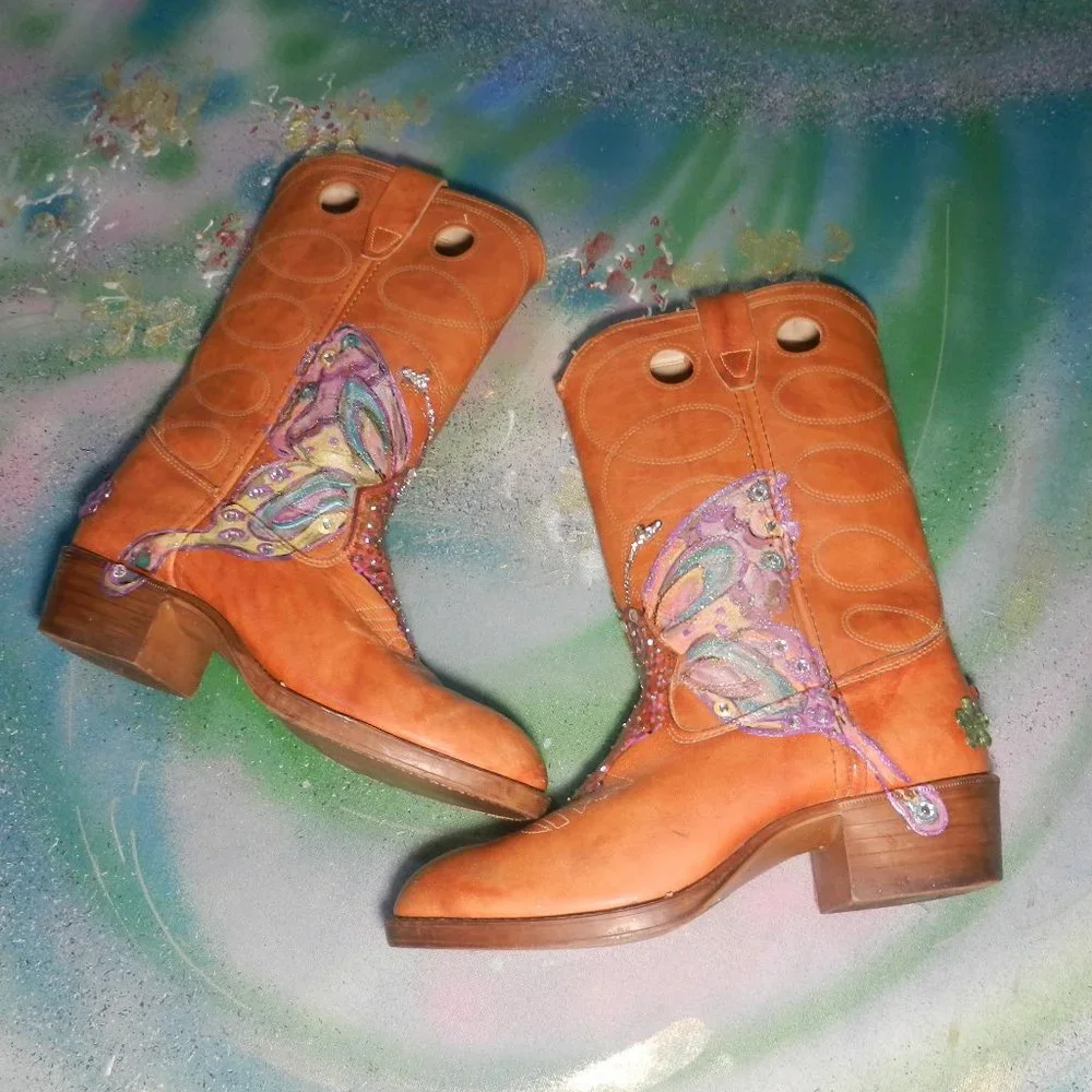 VTG OOAK ButterFly Me boots custom western cowboy boots Texas USA wearable art… - Picture 9 of 16